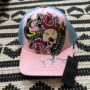 NWT Ed Hardy Rhinestone Cobra Hat in Pink & Sky